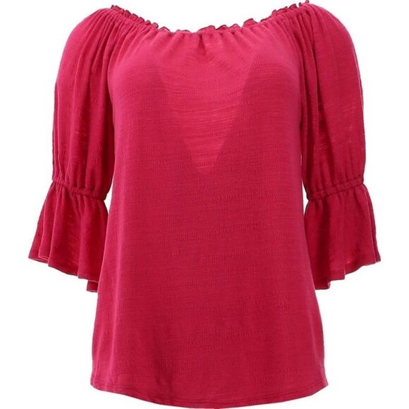 Laurie Felt Sleeve Detail Gauze Ruffle Peasant Top - Picture 3 of 6